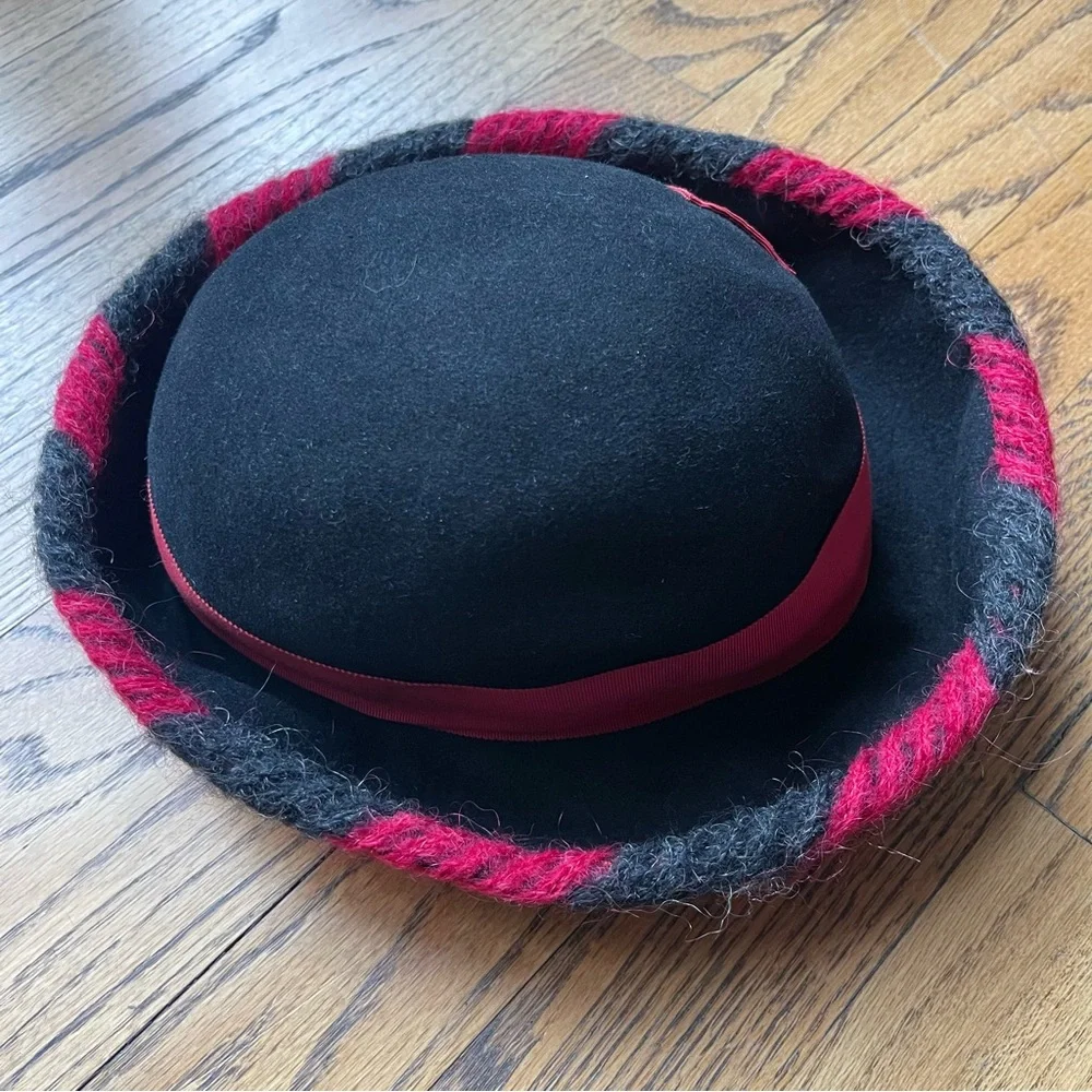 Jan Leslie Custom Design Vintage Coquette French Breton Hat Wool Vintage Black